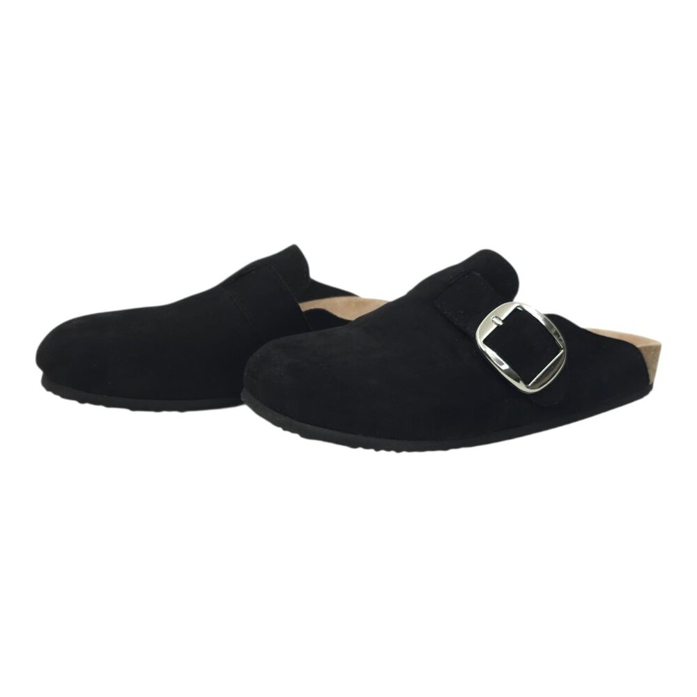 Madden Girl Prim Clog Faux Suede Adjustable Buckle 8 Black Slip On Padded Insole